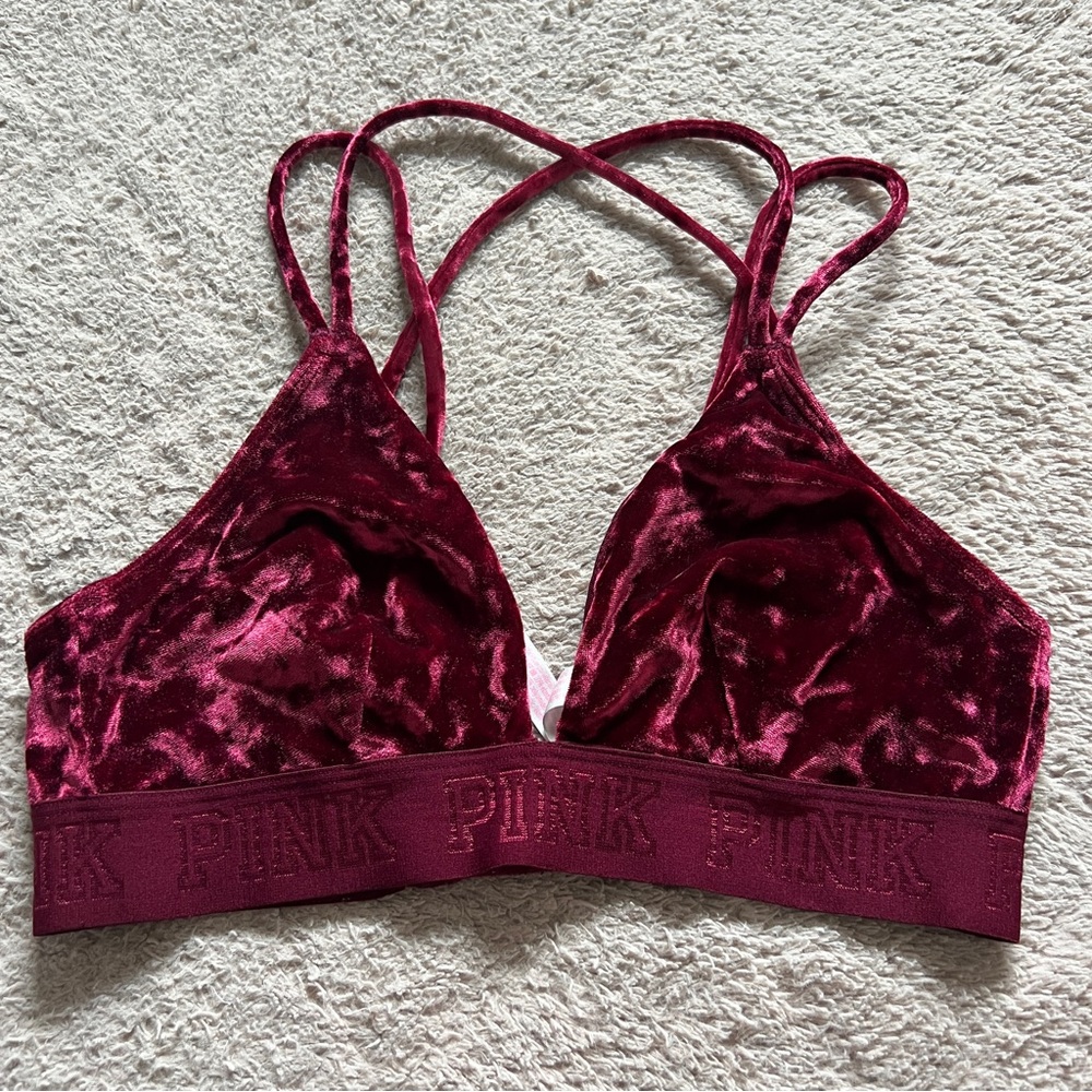 Victoria's Secret PINK Unlined Velour Bralette‎ Preppy Minimalist Whimsical Sz S